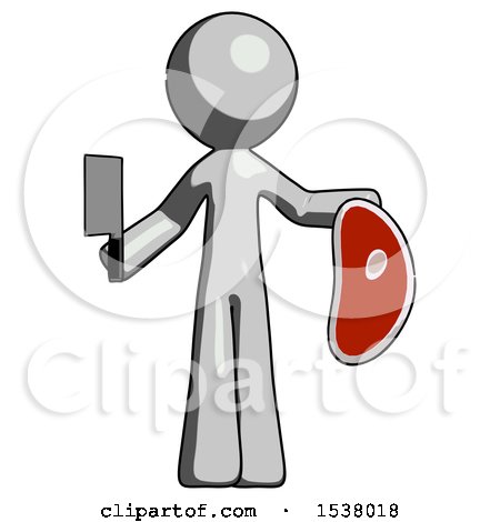 Gray Design Mascot Man Holding Large Steak with Butcher Knife by Leo Blanchette