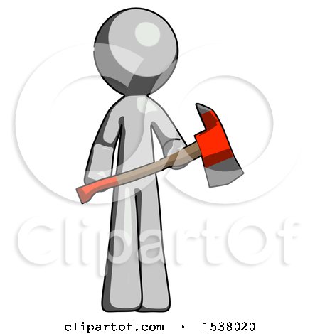 Gray Design Mascot Man Holding Red Fire Fighter's Ax by Leo Blanchette