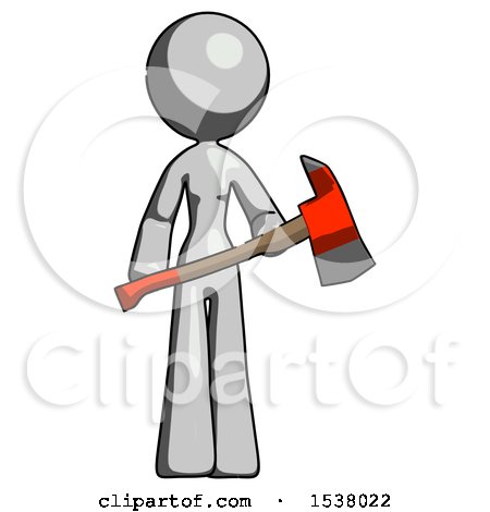 Gray Design Mascot Woman Holding Red Fire Fighter's Ax by Leo Blanchette