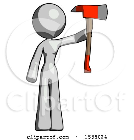 Gray Design Mascot Woman Holding up Red Firefighter's Ax by Leo Blanchette