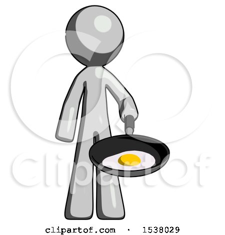 Gray Design Mascot Man Frying Egg in Pan or Wok by Leo Blanchette