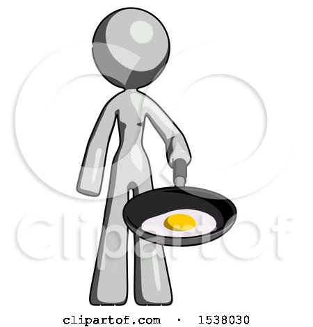 Gray Design Mascot Woman Frying Egg in Pan or Wok by Leo Blanchette