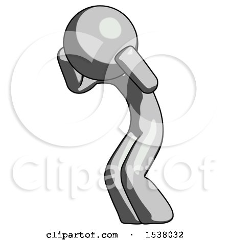 Gray Design Mascot Man with Headache or Covering Ears Turned to His Left by Leo Blanchette