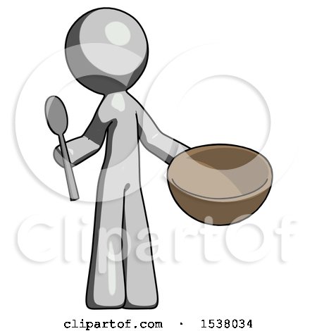 Gray Design Mascot Man with Empty Bowl and Spoon Ready to Make Something by Leo Blanchette