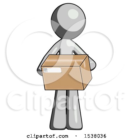 Gray Design Mascot Man Holding Box Sent or Arriving in Mail by Leo Blanchette