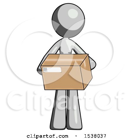 Gray Design Mascot Woman Holding Box Sent or Arriving in Mail by Leo Blanchette