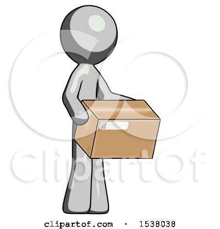Gray Design Mascot Man Holding Package to Send or Recieve in Mail by Leo Blanchette