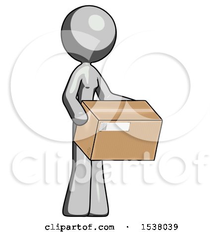 Gray Design Mascot Woman Holding Package to Send or Recieve in Mail by Leo Blanchette