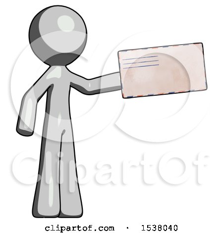 Gray Design Mascot Man Holding Large Envelope by Leo Blanchette