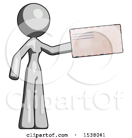 Gray Design Mascot Woman Holding Large Envelope by Leo Blanchette