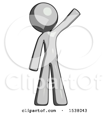 Gray Design Mascot Man Waving Emphatically with Left Arm by Leo Blanchette