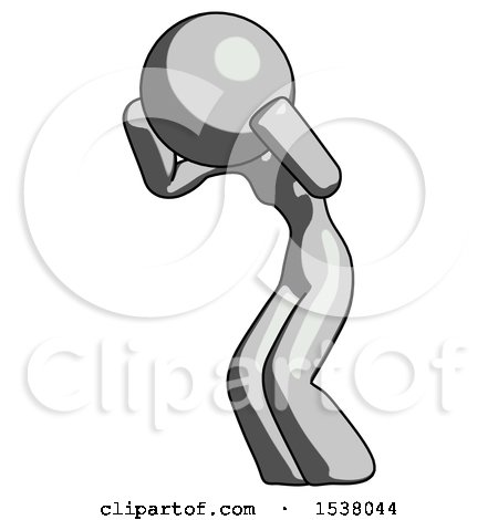 Gray Design Mascot Woman with Headache or Covering Ears Facing Turned to Her Left by Leo Blanchette
