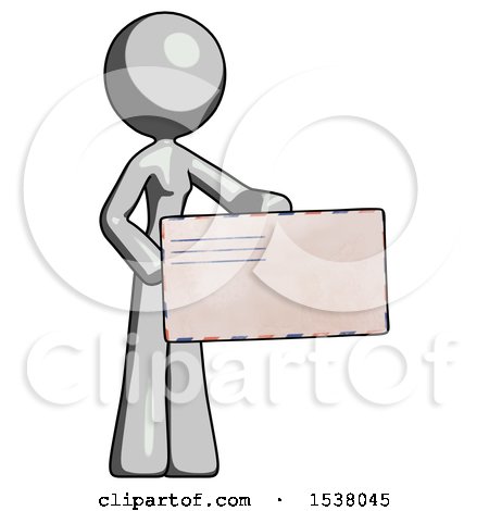 Gray Design Mascot Woman Presenting Large Envelope by Leo Blanchette