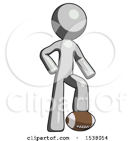 Gray Design Mascot Man Standing with Foot on Football by Leo Blanchette