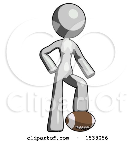 Gray Design Mascot Woman Standing with Foot on Football by Leo Blanchette
