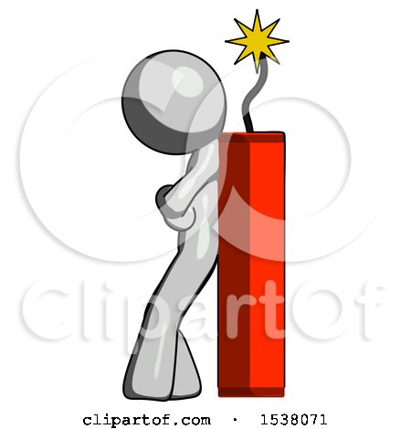 Gray Design Mascot Man Leaning Against Dynimate, Large Stick Ready to Blow by Leo Blanchette