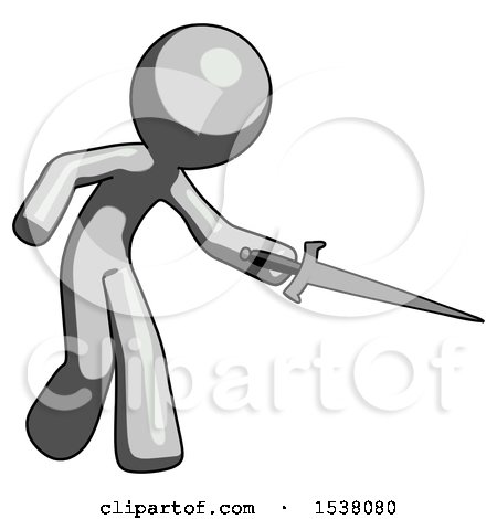 Gray Design Mascot Man Sword Pose Stabbing or Jabbing by Leo Blanchette