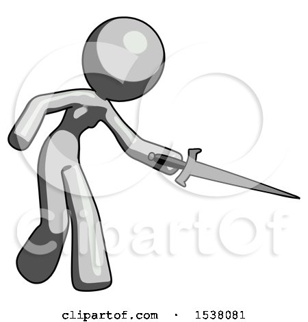 Gray Design Mascot Woman Sword Pose Stabbing or Jabbing by Leo Blanchette