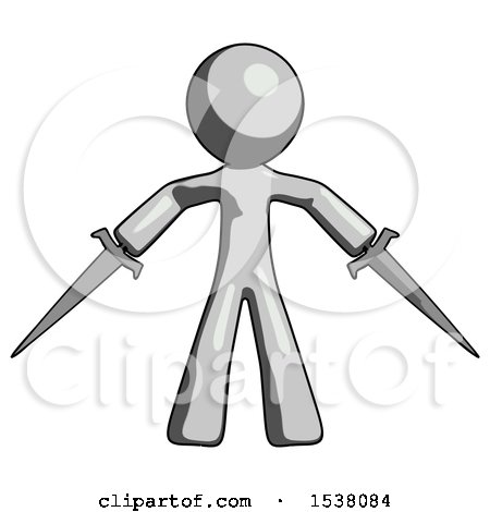 Gray Design Mascot Man Two Sword Defense Pose by Leo Blanchette