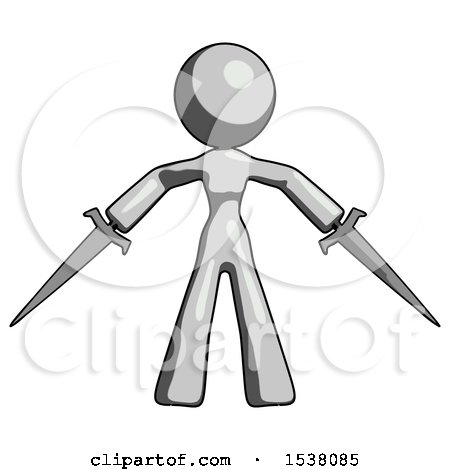 Gray Design Mascot Woman Two Sword Defense Pose by Leo Blanchette