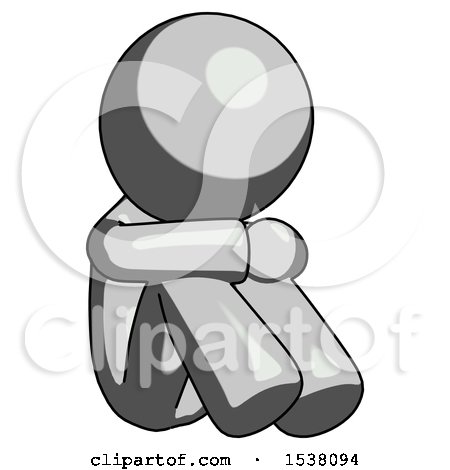Gray Design Mascot Man Sitting with Head down Facing Angle Right by Leo Blanchette