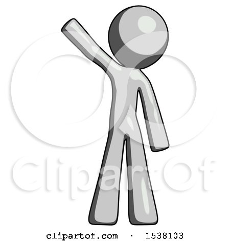 Gray Design Mascot Man Waving Emphatically with Right Arm by Leo Blanchette