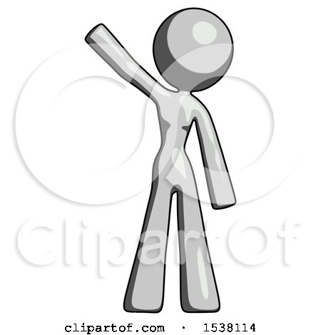 Gray Design Mascot Woman Waving Emphatically with Right Arm by Leo Blanchette
