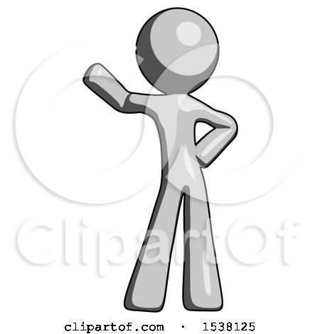 Gray Design Mascot Man Waving Right Arm with Hand on Hip by Leo Blanchette