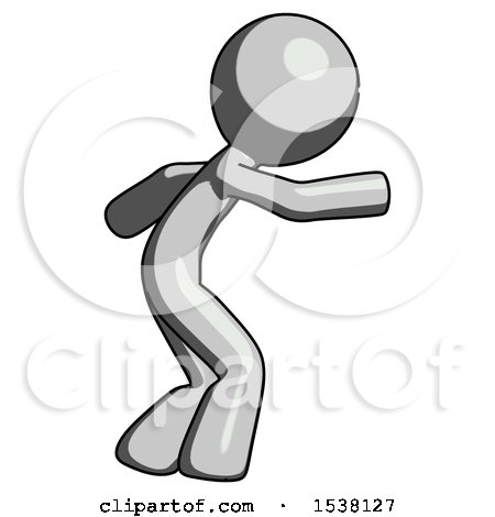 Gray Design Mascot Man Sneaking While Reaching for Something by Leo Blanchette