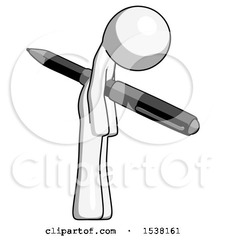 White Design Mascot Man Impaled Through Chest with Giant Pen by Leo Blanchette