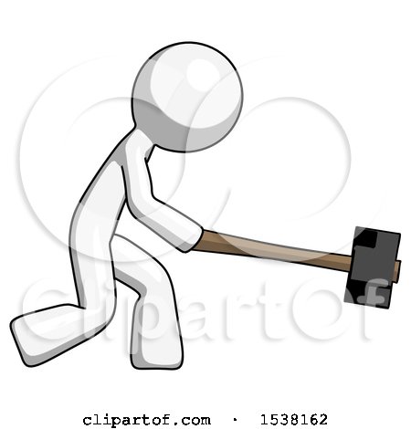 White Design Mascot Man Hitting with Sledgehammer, or Smashing Something by Leo Blanchette