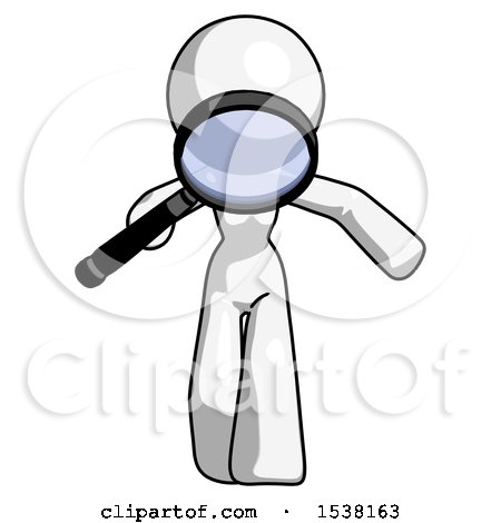 White Design Mascot Woman Looking down Through Magnifying Glass by Leo Blanchette