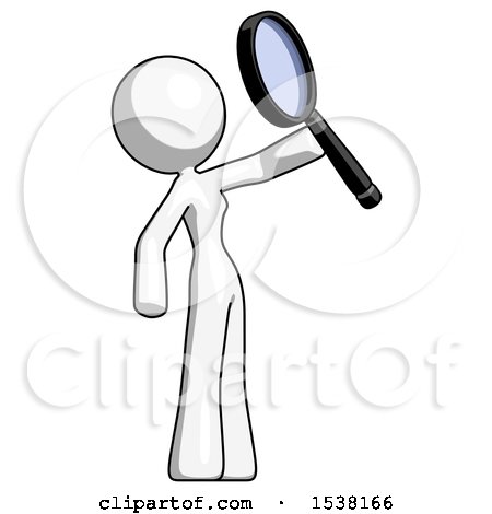 White Design Mascot Woman Inspecting with Large Magnifying Glass Facing up by Leo Blanchette