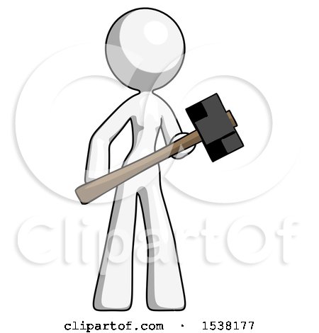 White Design Mascot Woman with Sledgehammer Standing Ready to Work or Defend by Leo Blanchette