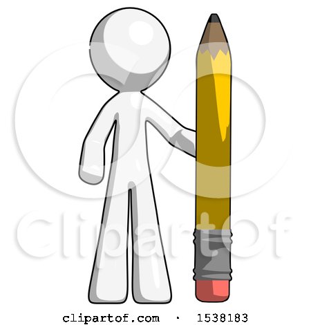 White Design Mascot Man with Large Pencil Standing Ready to Write by Leo Blanchette