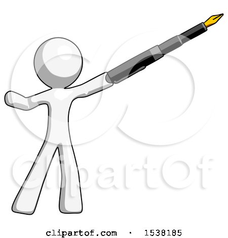 White Design Mascot Man Pen Is Mightier Than the Sword Calligraphy Pose by Leo Blanchette
