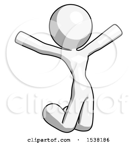 White Design Mascot Woman Jumping or Kneeling with Gladness by Leo Blanchette