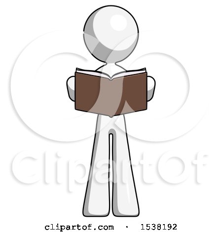 White Design Mascot Woman Reading Book While Standing up Facing Viewer by Leo Blanchette