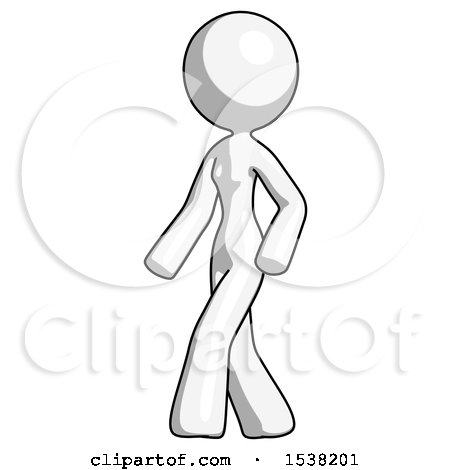 White Design Mascot Woman Man Walking Turned Left Front View by Leo Blanchette