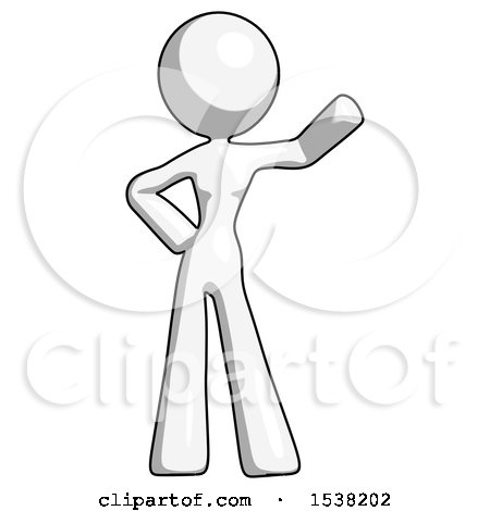 White Design Mascot Woman Waving Left Arm with Hand on Hip by Leo Blanchette