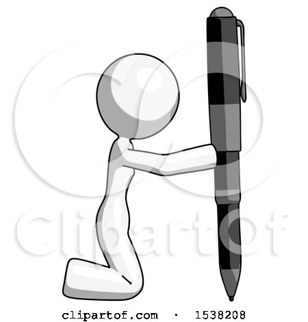 White Design Mascot Woman Posing with Giant Pen in Powerful yet Awkward Manner. Because Funny by Leo Blanchette