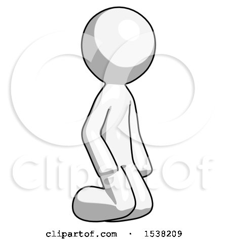 White Design Mascot Man Kneeling Angle View Right by Leo Blanchette