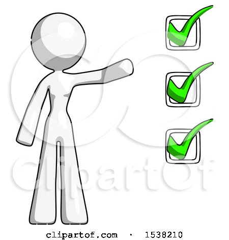 White Design Mascot Woman Standing by a Checkmark List Arm Extended by Leo Blanchette