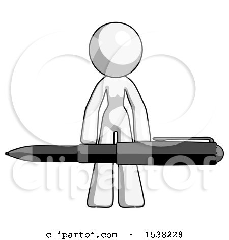 White Design Mascot Woman Lifting a Giant Pen like Weights by Leo Blanchette