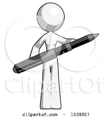 White Design Mascot Woman Posing Confidently with Giant Pen by Leo Blanchette