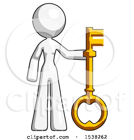 White Design Mascot Woman Holding Key Made of Gold by Leo Blanchette
