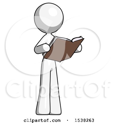 White Design Mascot Woman Reading Book While Standing up Facing Away by Leo Blanchette