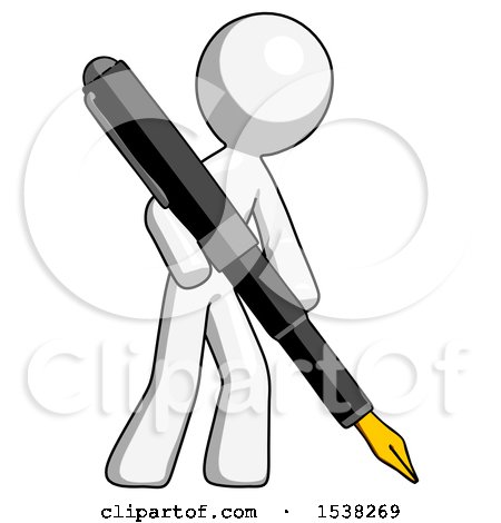 White Design Mascot Man Drawing or Writing with Large Calligraphy Pen by Leo Blanchette