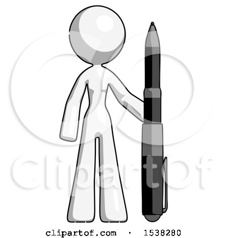 White Design Mascot Woman Holding Large Pen by Leo Blanchette