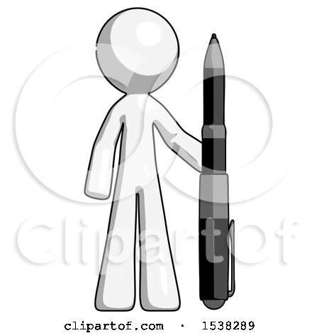 White Design Mascot Man Holding Large Pen by Leo Blanchette